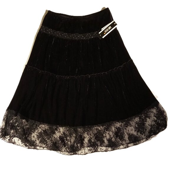 AMY BYER Skirt sz M  Black Velvet   Layered  Ruffles  Sequin/Beaded  Prairie NWT - Picture 1 of 12